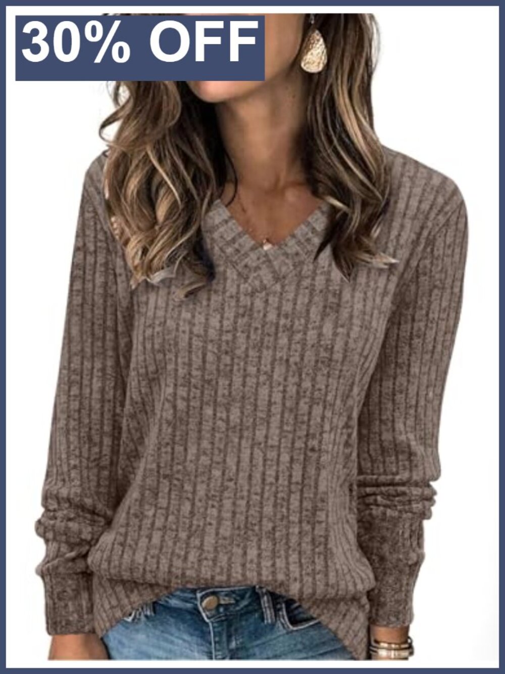 V Neck Long Sleeve Tunic Sweater Lightweight Loose Fit Top for Leggings
